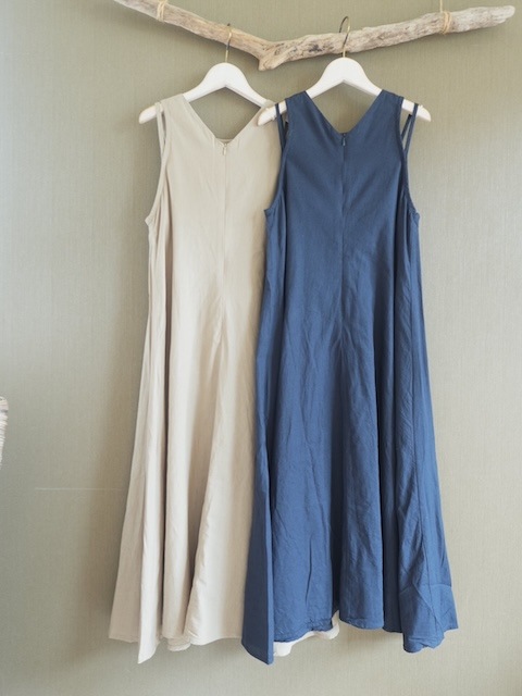 ＜select＞back zip  cotton linen dress