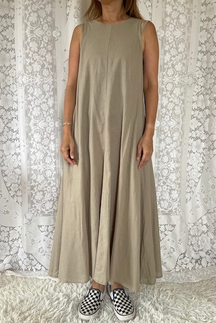 ＜select＞back zip  cotton linen dress