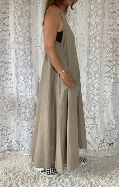 ＜select＞back zip  cotton linen dress
