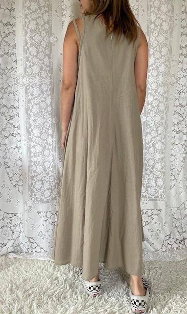 ＜select＞back zip  cotton linen dress