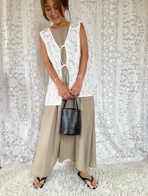 ＜select＞back zip  cotton linen dress