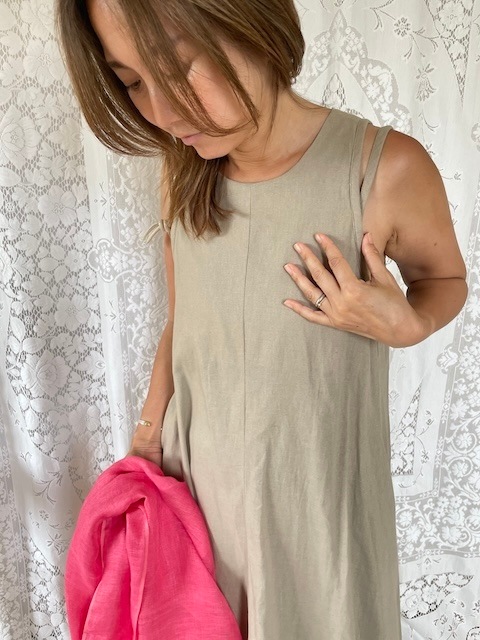 ＜select＞back zip  cotton linen dress
