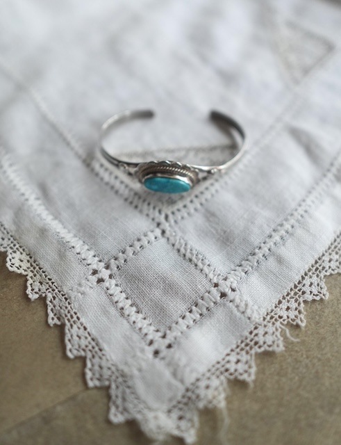 ＜Indian Jewelry＞turquoise flower silver frame bangle