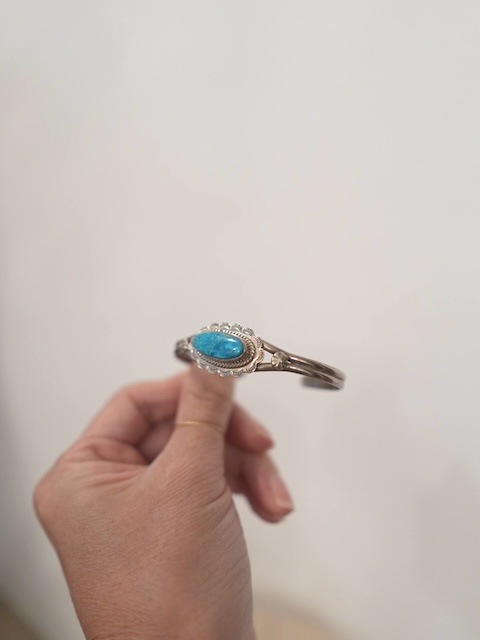 ＜Indian Jewelry＞turquoise flower silver frame bangle