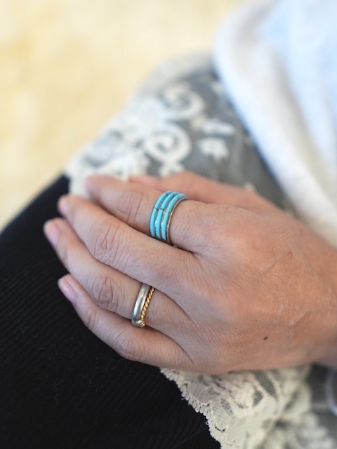 ＜Indian Jewelry＞TripleHalfTurquoiseRing