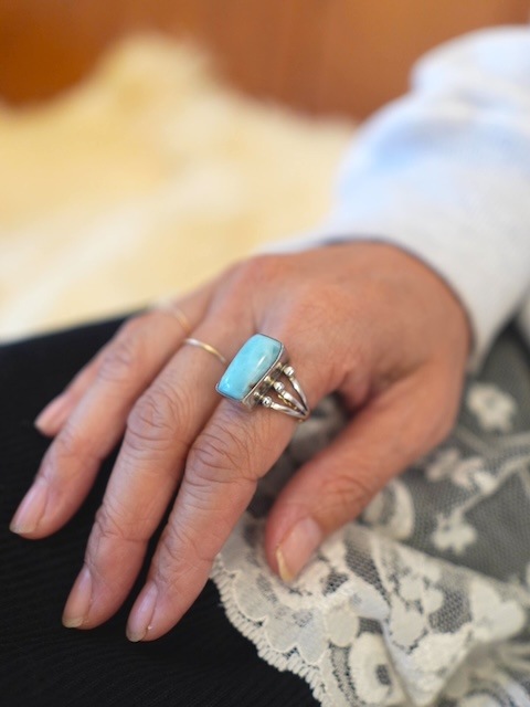 ＜Indian Jewelry＞larimar square silver ring