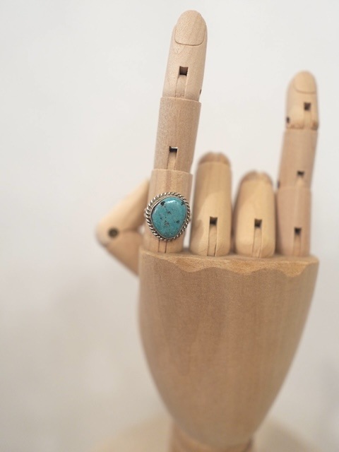 ＜Indian Jewelry＞ asymmetry turquoise silver frame ring