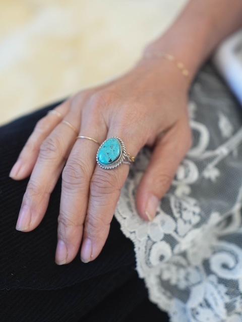 ＜Indian Jewelry＞ asymmetry turquoise silver frame ring