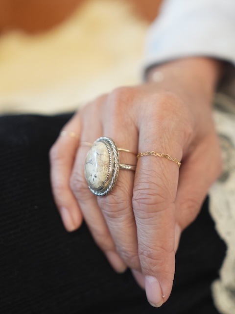 ＜Indian Jewelry＞picture jasper silver frame ring