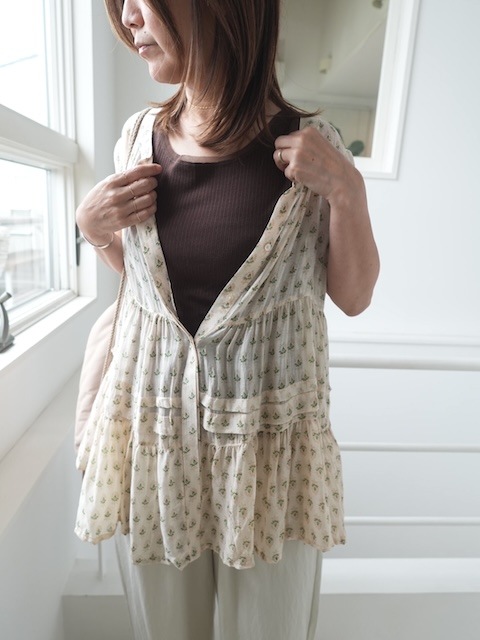 ＜select＞rib tulle tank
