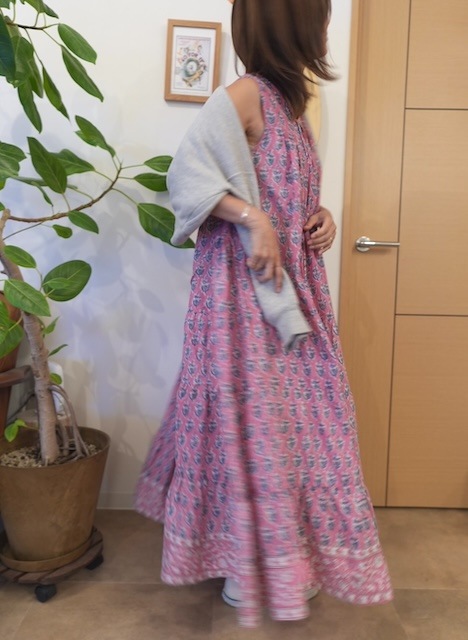 ＜select＞block print dress