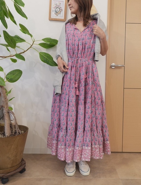 ＜select＞block print dress