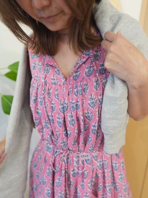 ＜select＞block print dress