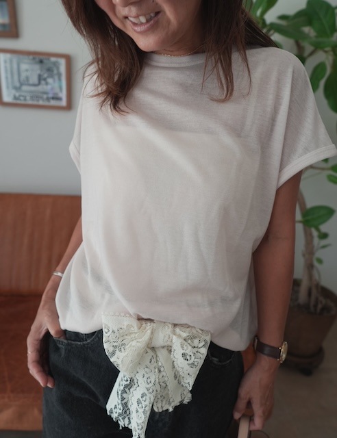 ＜select＞simple sheer french sleeve tops