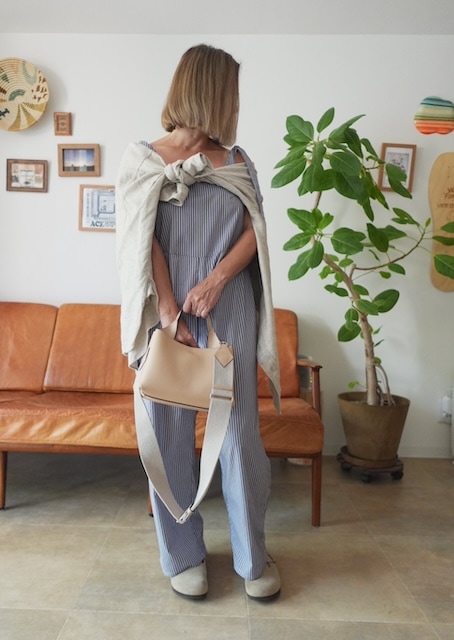 <I'm Laughy>Stripe ”shoulder tie allinone”