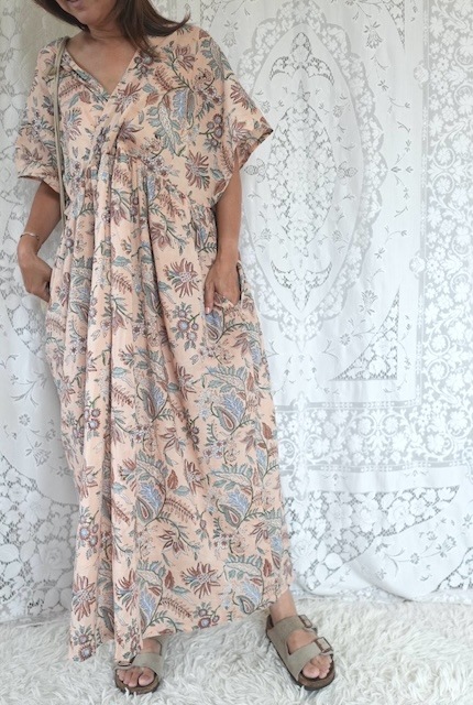 ＜select＞ india block print cotton onepiece