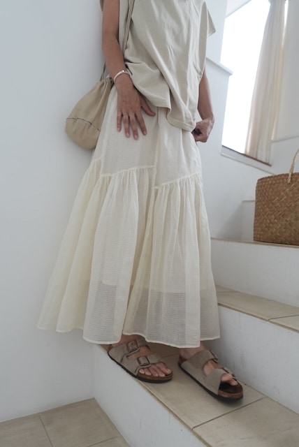 <select>sheer tiered check skirt