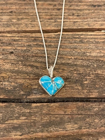 ＜Indian Jewelry＞TurquoiseHeartSilverNecklace