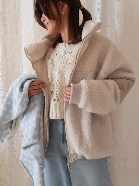 ＜flamingo firm＞stand collar boa blouson