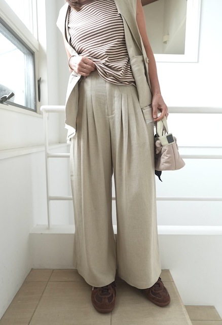 ＜select＞linen mix tuck pants
