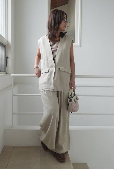 ＜select＞linen mix tuck pants