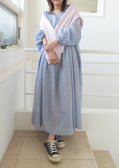 ＜select＞stripe gather dress