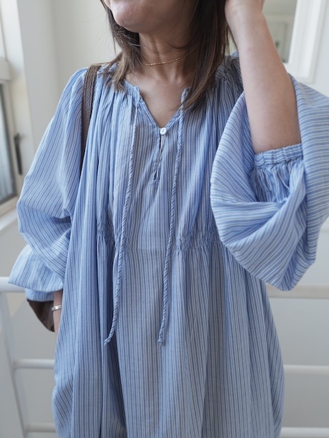 ＜select＞stripe gather dress