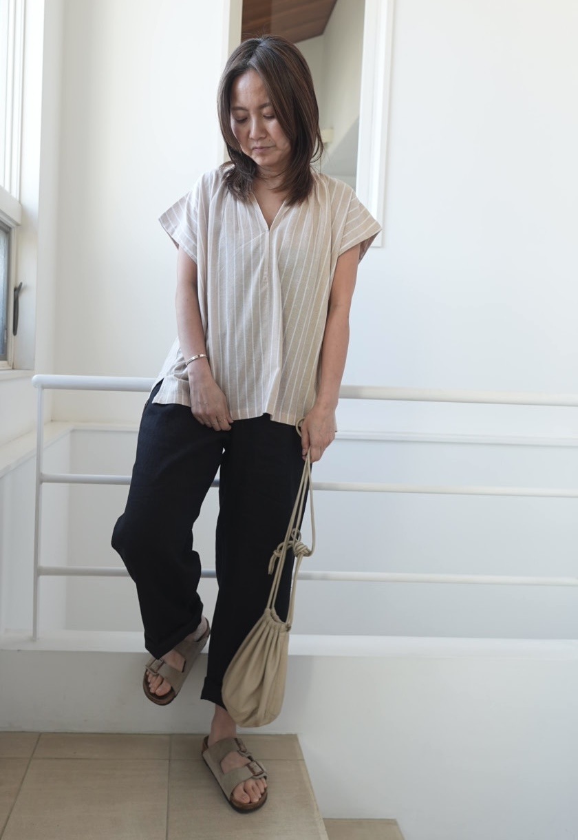 ＜select＞linen mix french sleeve blouse