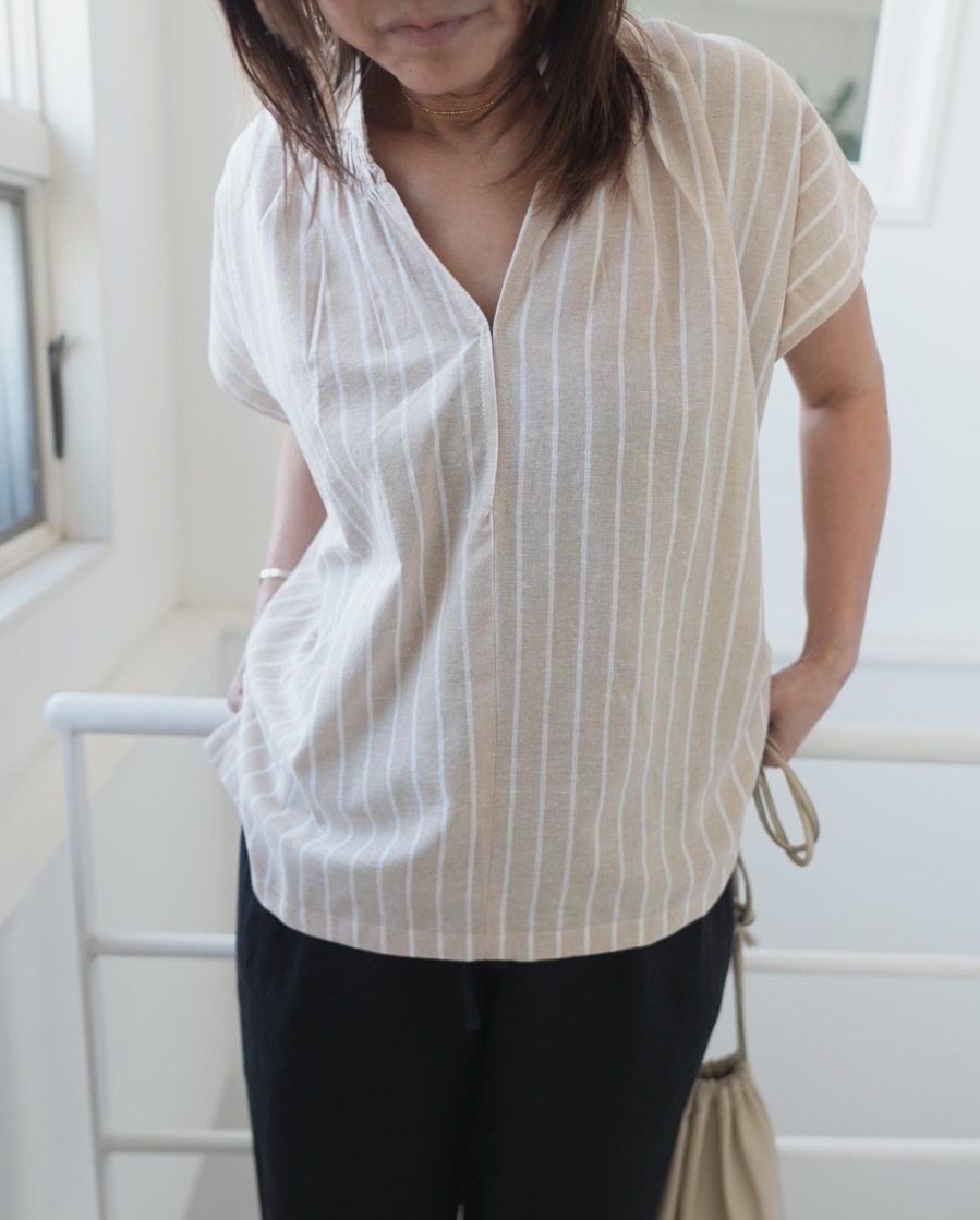 ＜select＞linen mix french sleeve blouse