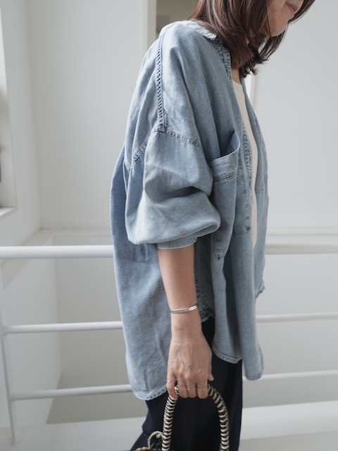 ＜select＞tencel denim shirring cuff hirt