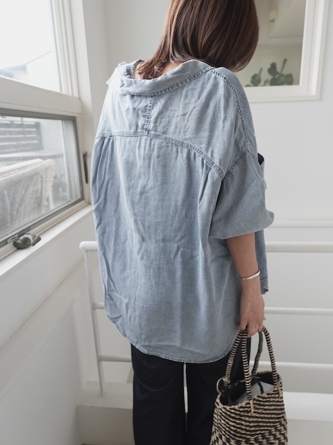 ＜select＞tencel denim shirring cuff hirt