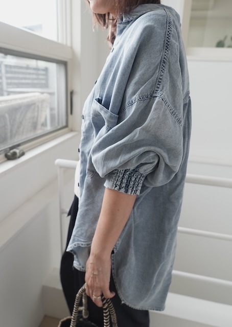 ＜select＞tencel denim shirring cuff hirt