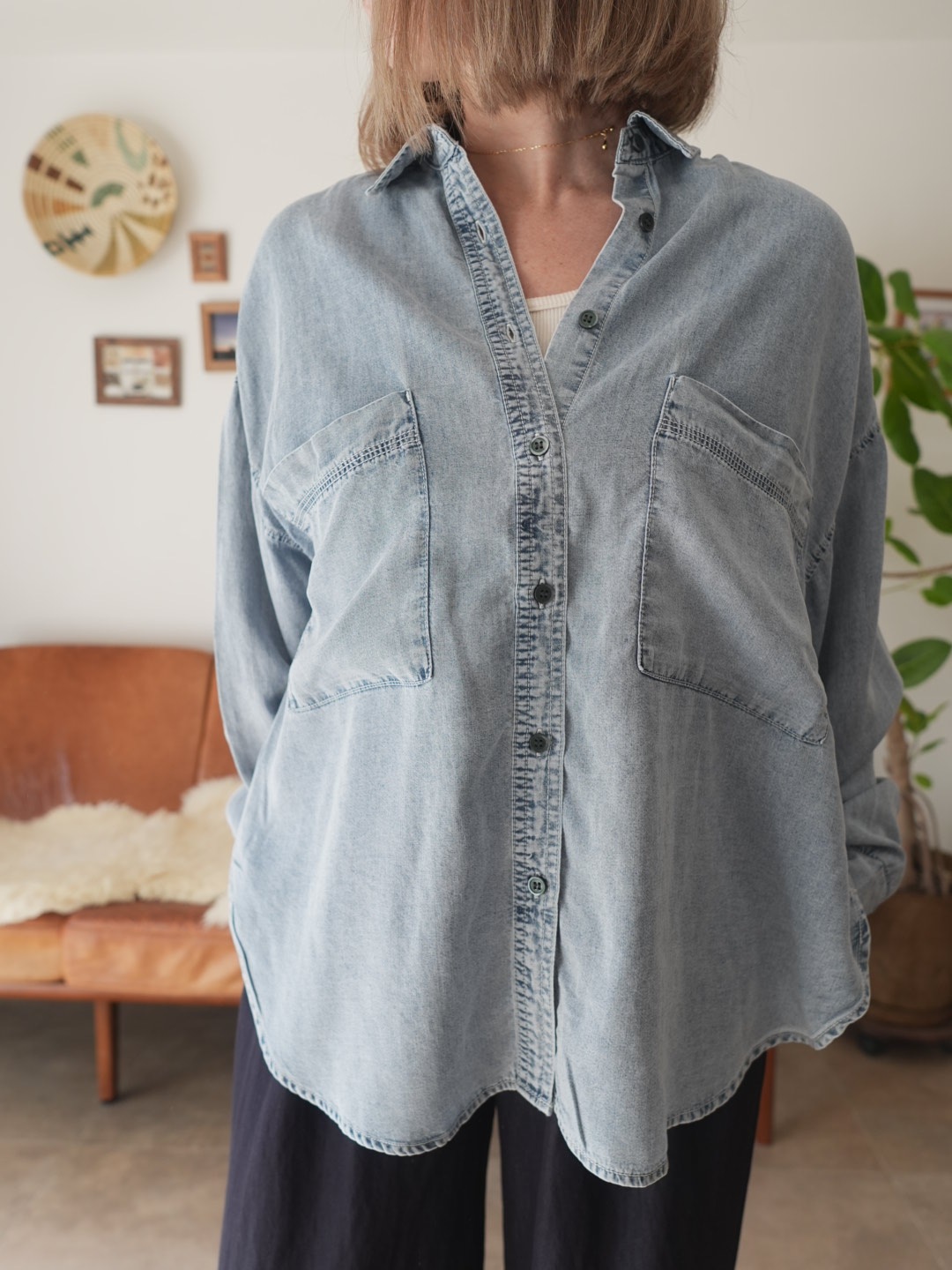 ＜select＞tencel denim shirring cuff hirt