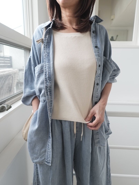 ＜select＞tencel denim shirring cuff hirt