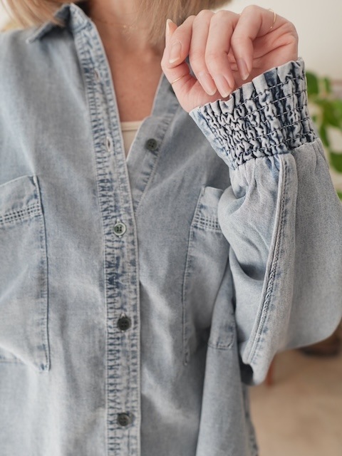 ＜select＞tencel denim shirring cuff hirt