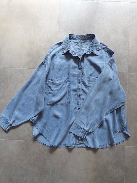 ＜select＞tencel denim shirring cuff hirt
