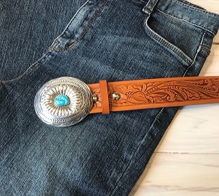＜Indian Silver Belt＞Turquoise Oval Concho Belt