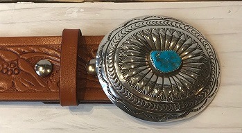 ＜Indian Silver Belt＞Turquoise Oval Concho Belt