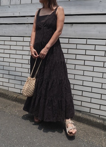 ＜select＞jacquard tierred dress