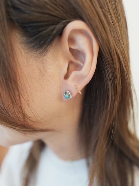 ＜Indian Jewelry＞silver flower turquoise pierce