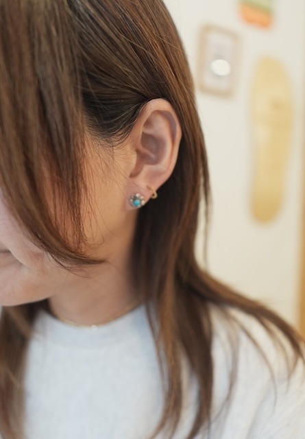 ＜Indian Jewelry＞silver flower turquoise pierce