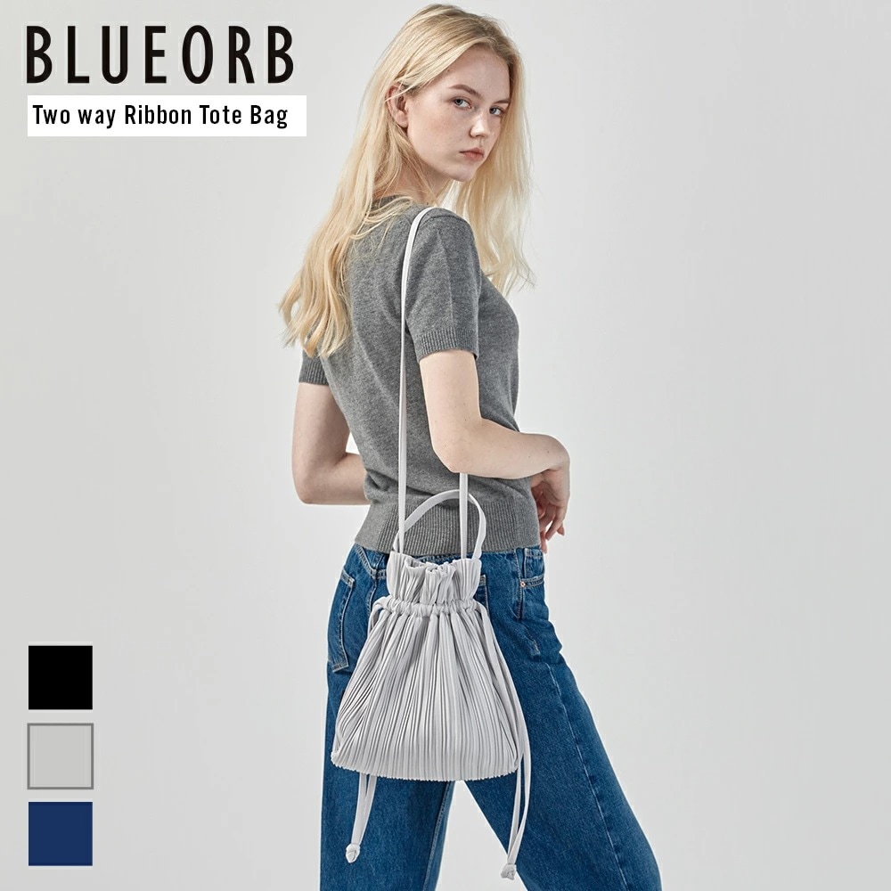 Two way Ribbon Tote Bag リボントートバッグ プリーツバッグ