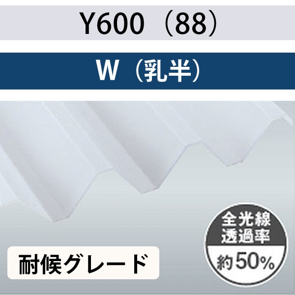 Y600（88） 乳半 耐候グレード ポリカ折板 1.5mm厚 2.0mm厚 150cm