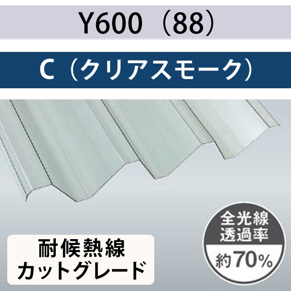 Y600（88） クリアスモーク 耐候熱線カットグレード ポリカ折板 1.5mm