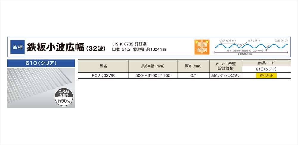 �������������������ꥢ��Ŵ�ľ��ȹ��� 32�ȡ��ݥꥫ���ġ�0.7mm������1,105mm��Ĺ��900mm��8,100mm���������󥷡�������10���