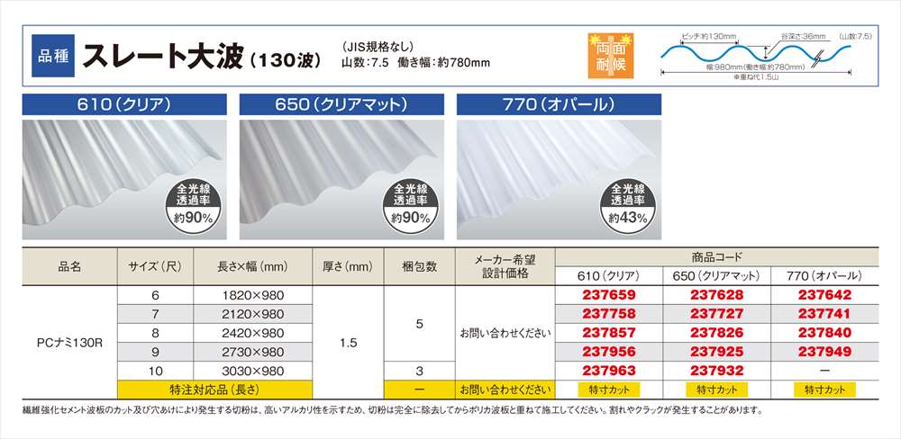 ꥢޥåȡ졼 130ȡݥꥫġ1.5mm980mmĹ3,040mm8,100mm󥷡3