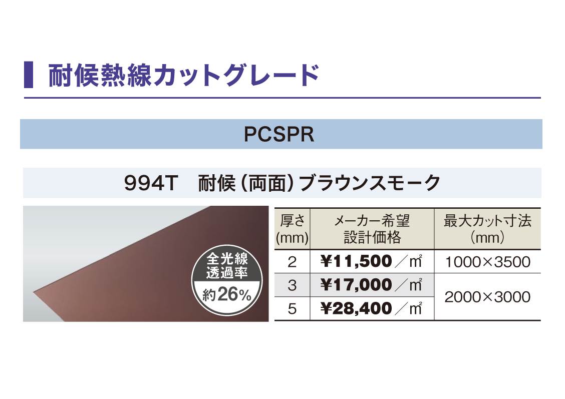 PCSPR-994T5mm֥饦󥹥⡼Ѹ(ξ)Ǯåȥ졼ɡݥꥫʿġ󥷡åȡ0.5m26.0m222,770/m2ǹ)
