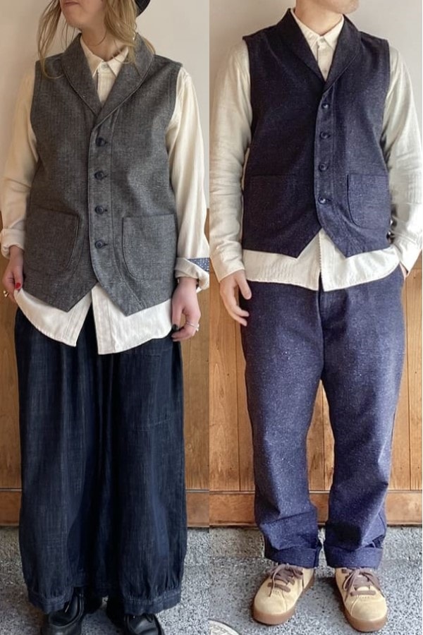 【BlueTrick】ジャズネップへリンボン ショールカラーベスト (ユニセックス)