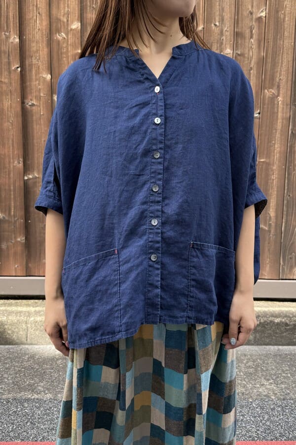 Blue trickリネンワンピース 半袖 Blue trickリネンワンピース 半袖
