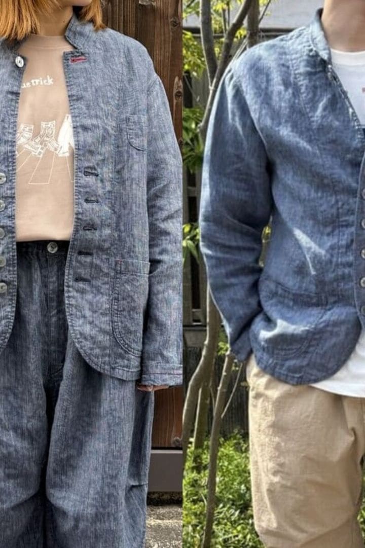 【BlueTrick】 リネンストライプゆるテーラージャケット